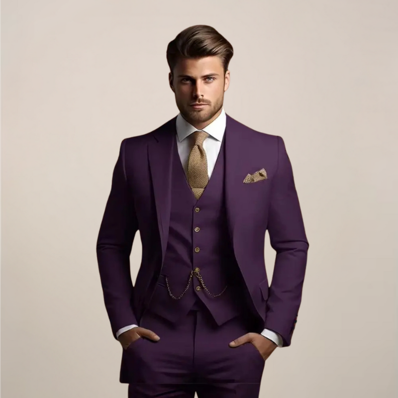 Herren Set Dreiteiliger Slim Fit Anzug - lila