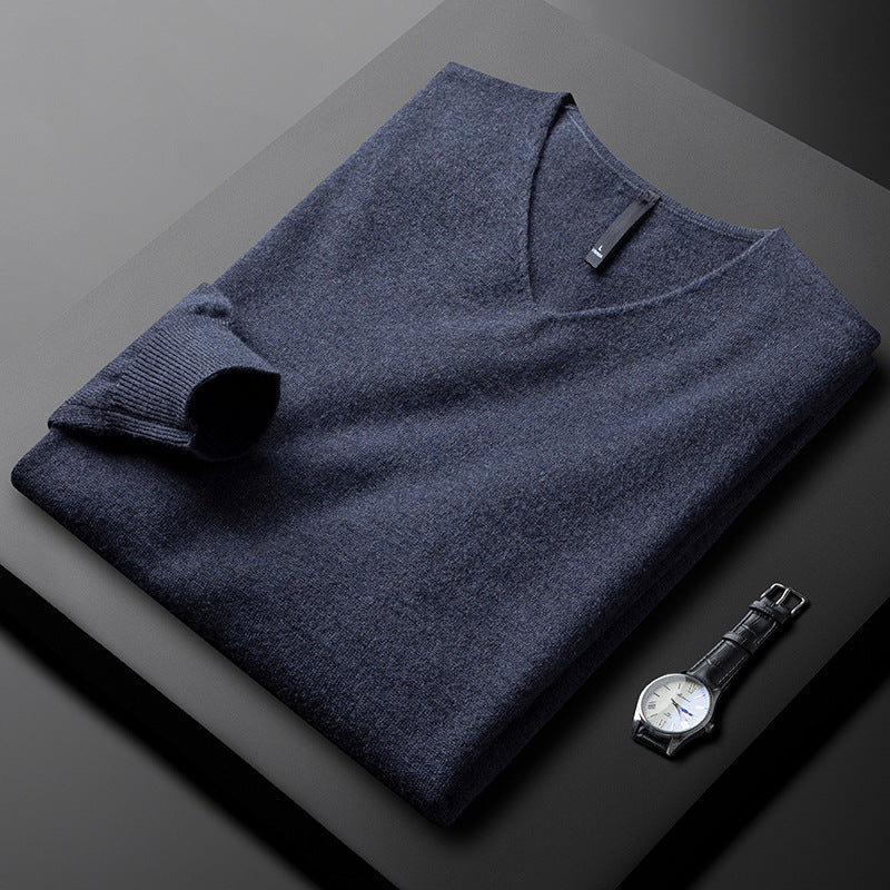 Herren Pullover in tailliertem Schnitt mit V-Ausschnitt - blau