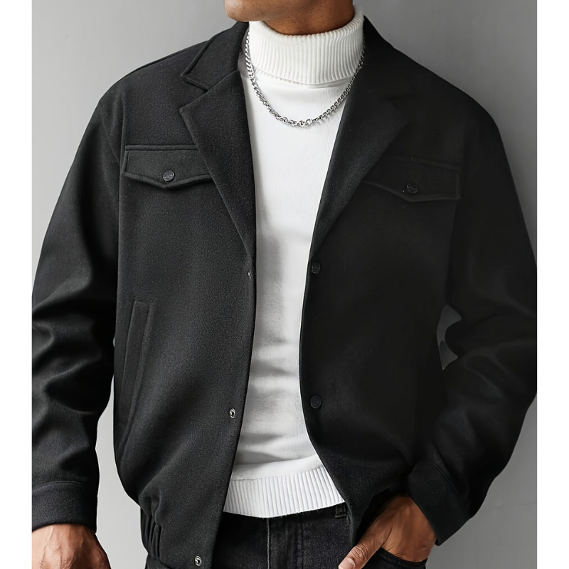 Winterjacke Herren mit Knopfleiste und Reverskragen - schwarz