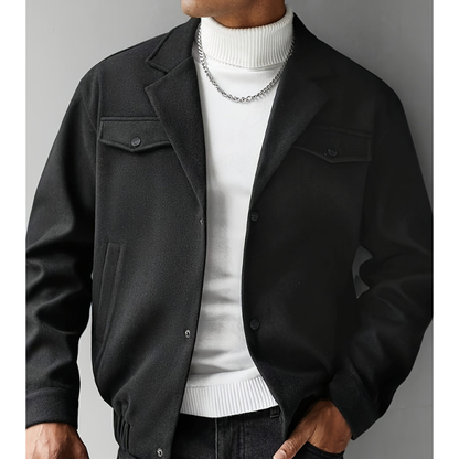 Winterjacke Herren mit Knopfleiste und Reverskragen - schwarz