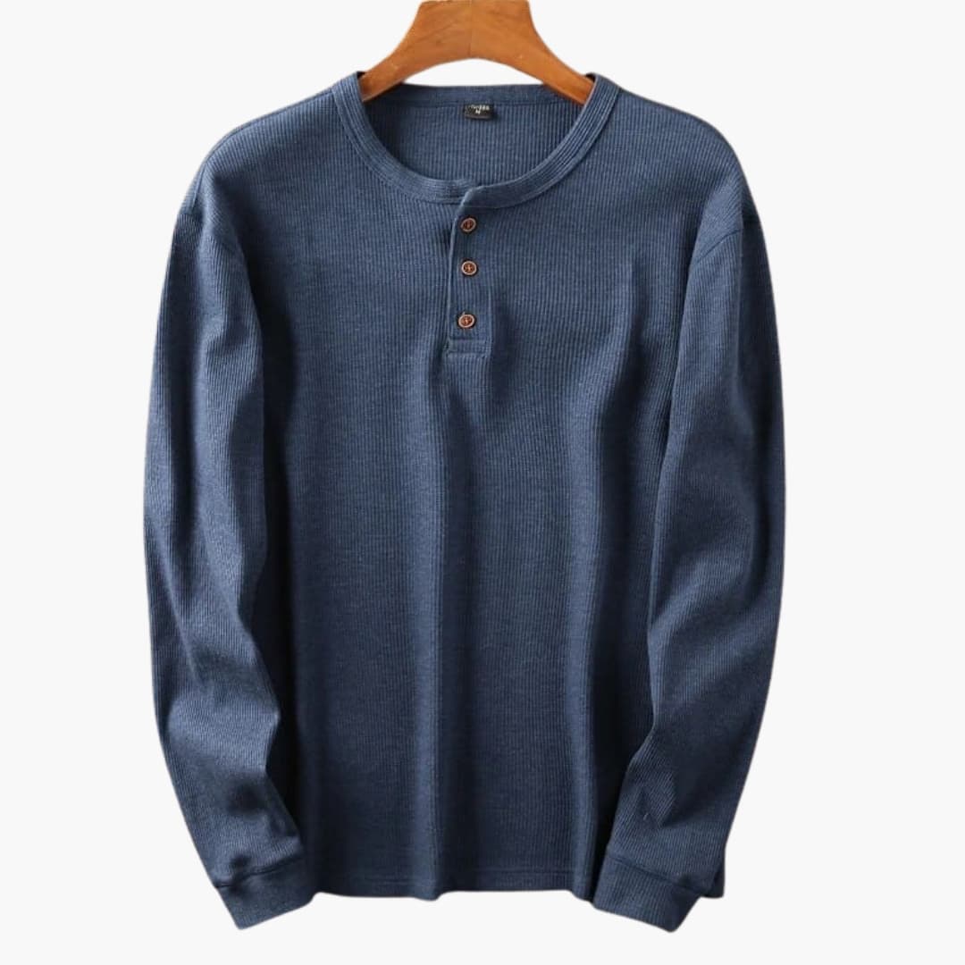 Herren Longsleeve im Straight Schnitt mit Knöpfen - marineblau