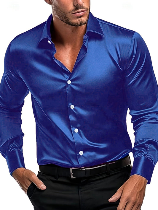 Herren Hemd im Slimfit-Schnitt in Satinoptik - blau