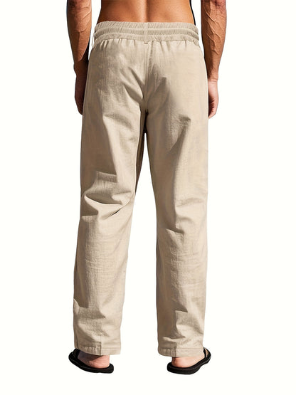 Herren Leinenhose mit Kordelzug und mehreren Knöpfen