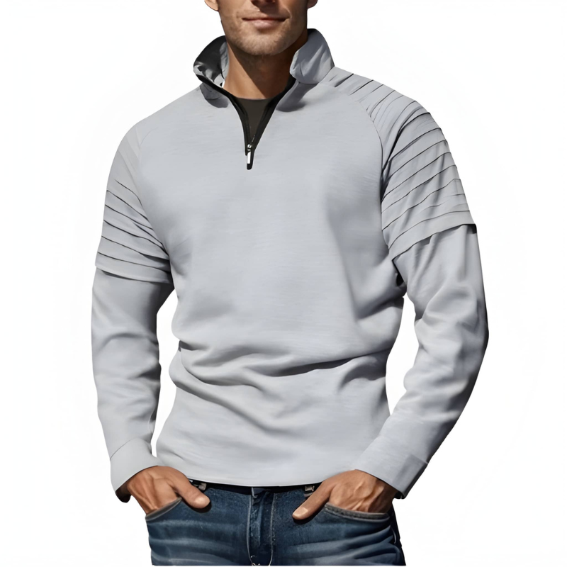 Herren Pullover mit Half-Zip und Schulterrippen - grau