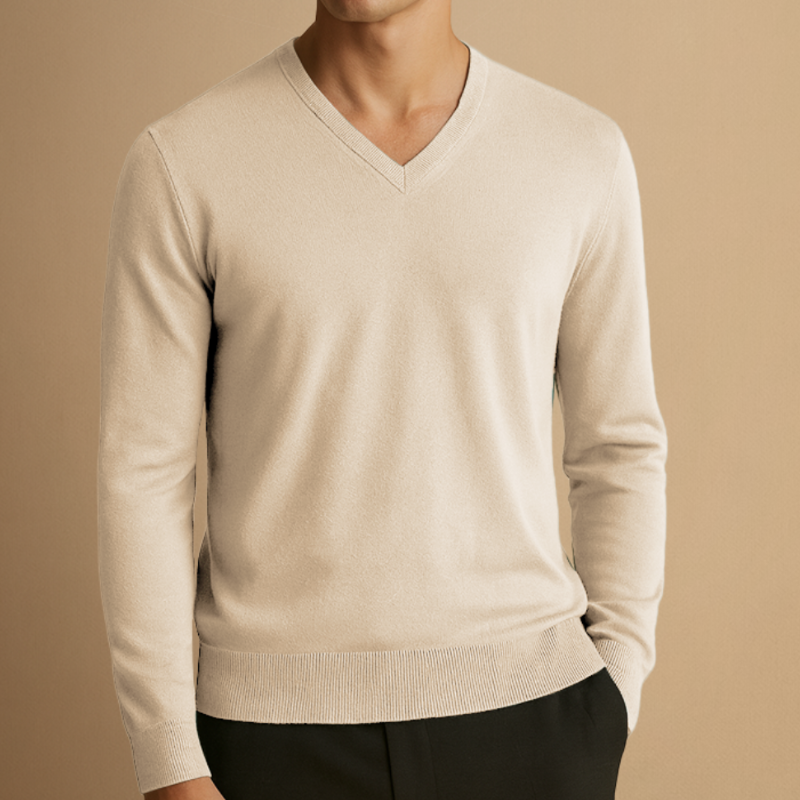 Pullover Herren mit klassischem V-Ausschnitt - beige