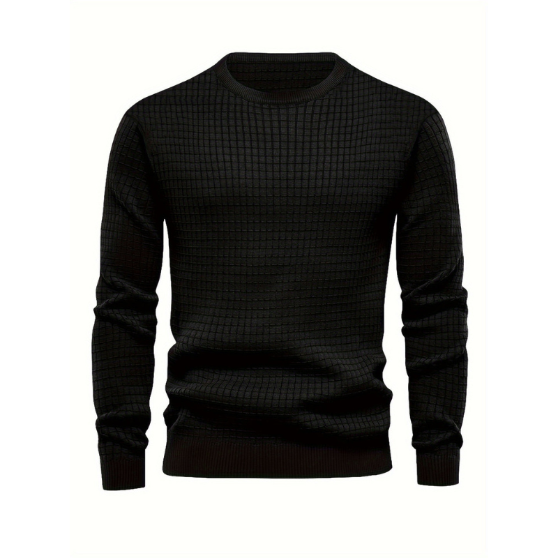 Herren Sweatshirt mit Waffelmuster und Rundhals - schwarz
