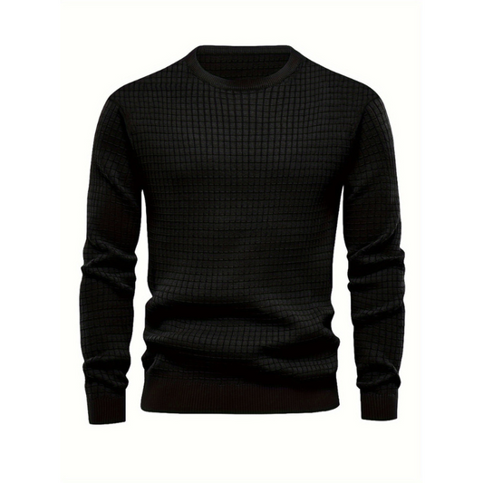 Herren Sweatshirt mit Waffelmuster und Rundhals - schwarz