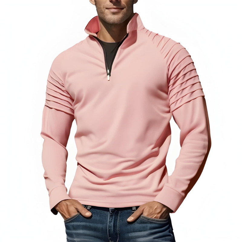 Herren Pullover mit Half-Zip und Schulterrippen - rosa