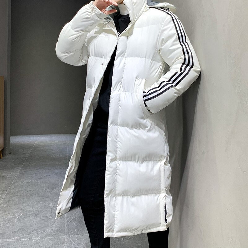 Herren Parka in langer Form mit Kapuze - weiß