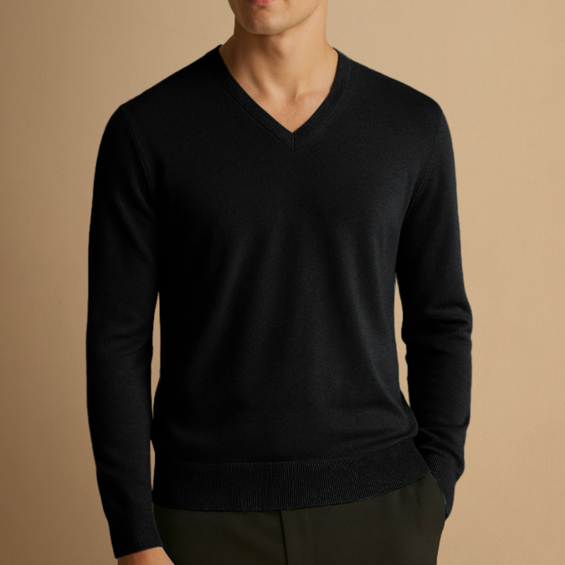 Pullover Herren mit klassischem V-Ausschnitt - schwarz