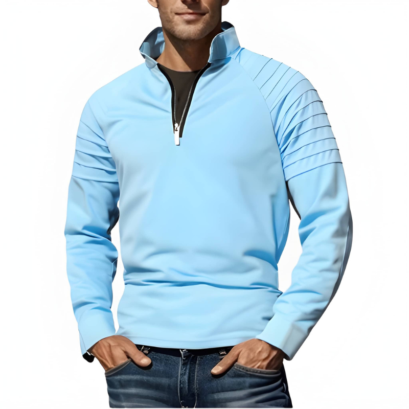 Herren Pullover mit Half-Zip und Schulterrippen - hell-bla