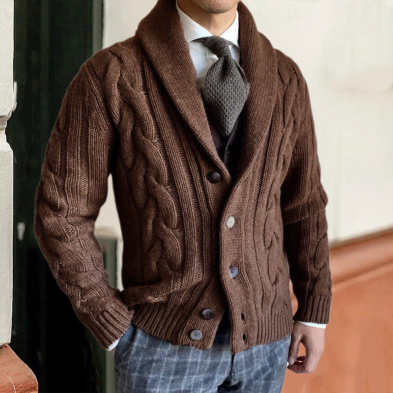 Herren Cardigan mit Zopfdesign und Kragen - braun