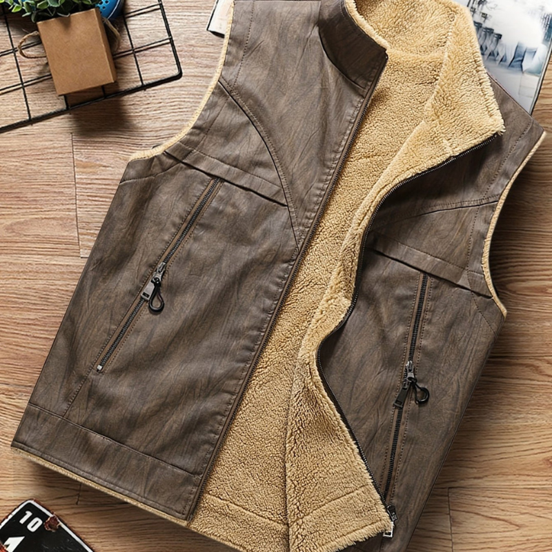 Herren Biker-Weste mit Futter - kaffee