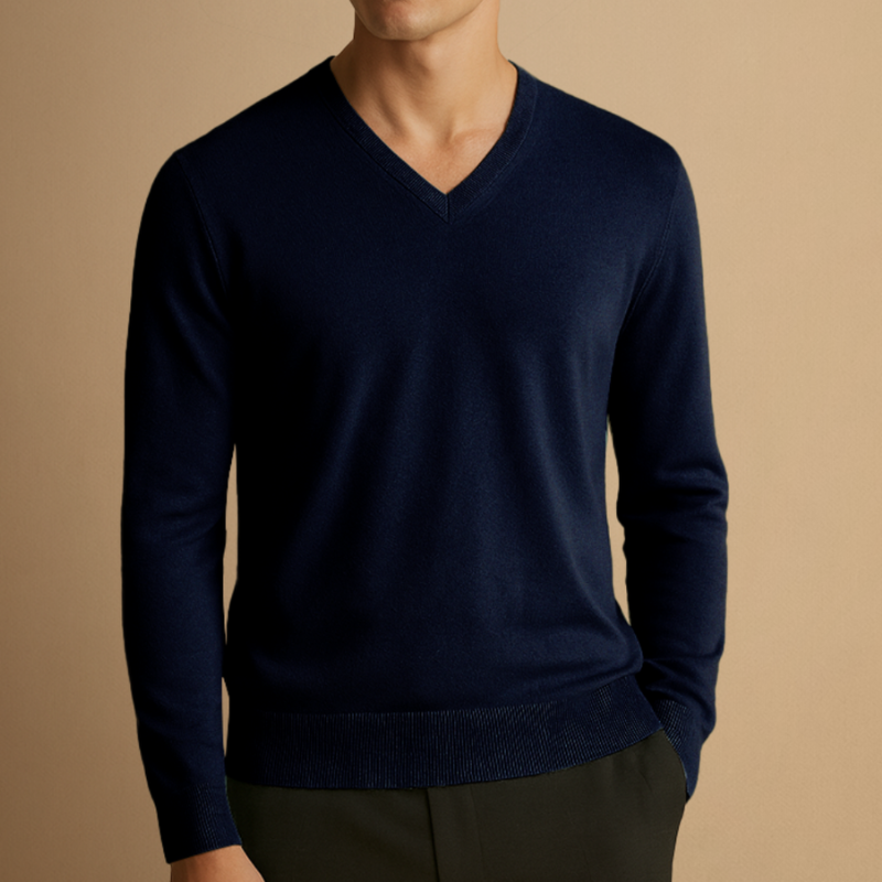 Pullover Herren mit klassischem V-Ausschnitt - marine-blau
