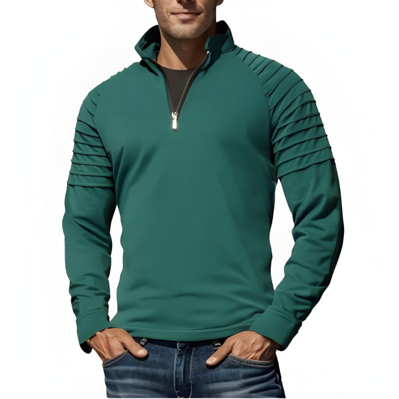 Herren Pullover mit Half-Zip und Schulterrippen - grün