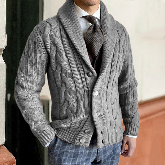 Herren Cardigan mit Zopfdesign und Kragen - grau