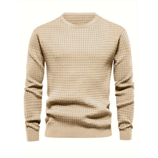 Herren Sweatshirt mit Waffelmuster und Rundhals - khaki
