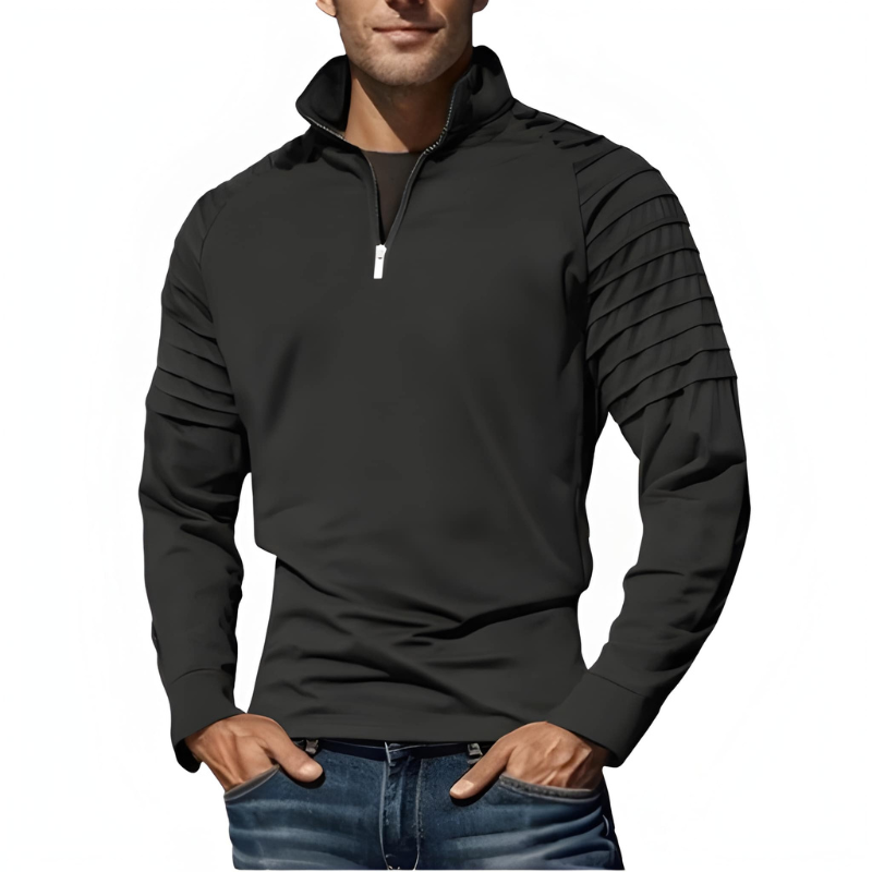 Herren Pullover mit Half-Zip und Schulterrippen - schwarz