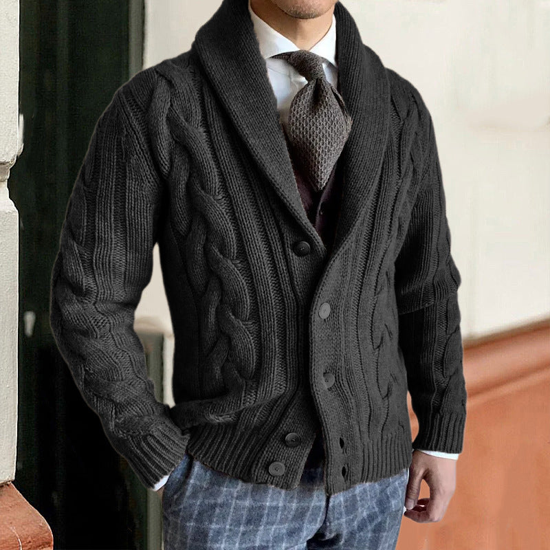 Herren Cardigan mit Zopfdesign und Kragen - schwarz