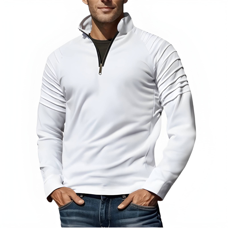 Herren Pullover mit Half-Zip und Schulterrippen - weiß