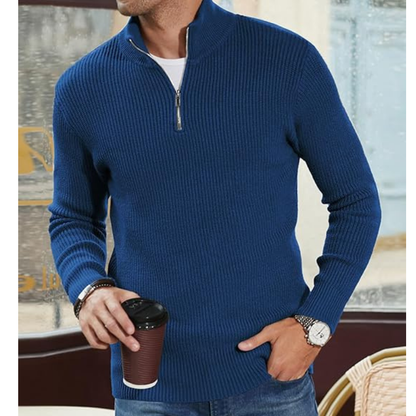 Herren Strickpullover mit Halbreißverschluss - blau