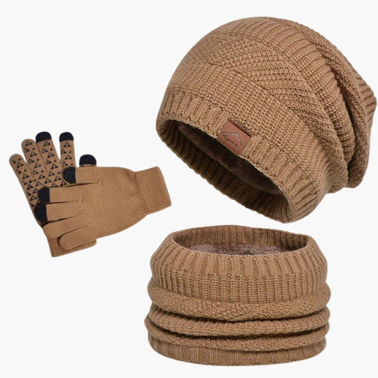 Herren Winterset mit Mütze, Schal, Handschuhen - khaki