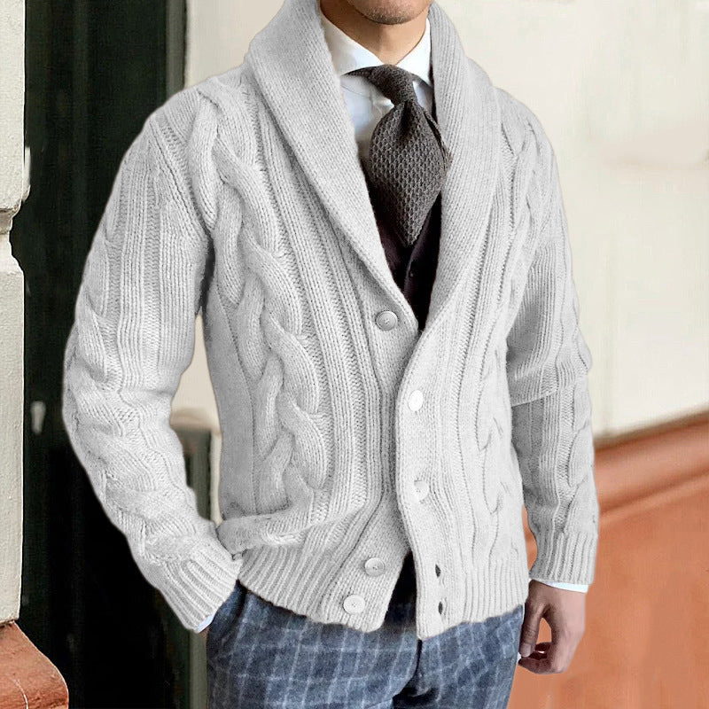 Herren Cardigan mit Zopfdesign und Kragen - weiß