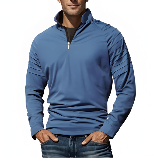 Herren Pullover mit Half-Zip und Schulterrippen - blau