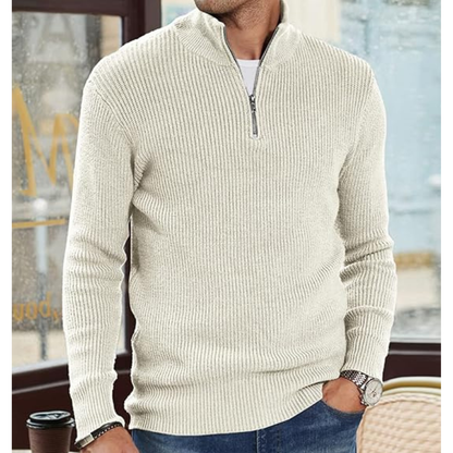 Herren Strickpullover mit Halbreißverschluss - weiß