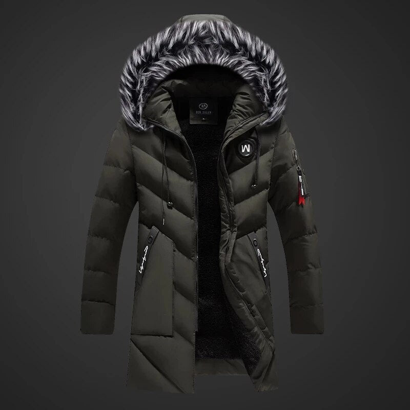 Herren Winterjacke in langer Form mit Futter - grün