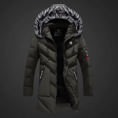 Herren Winterjacke in langer Form mit Futter - grün