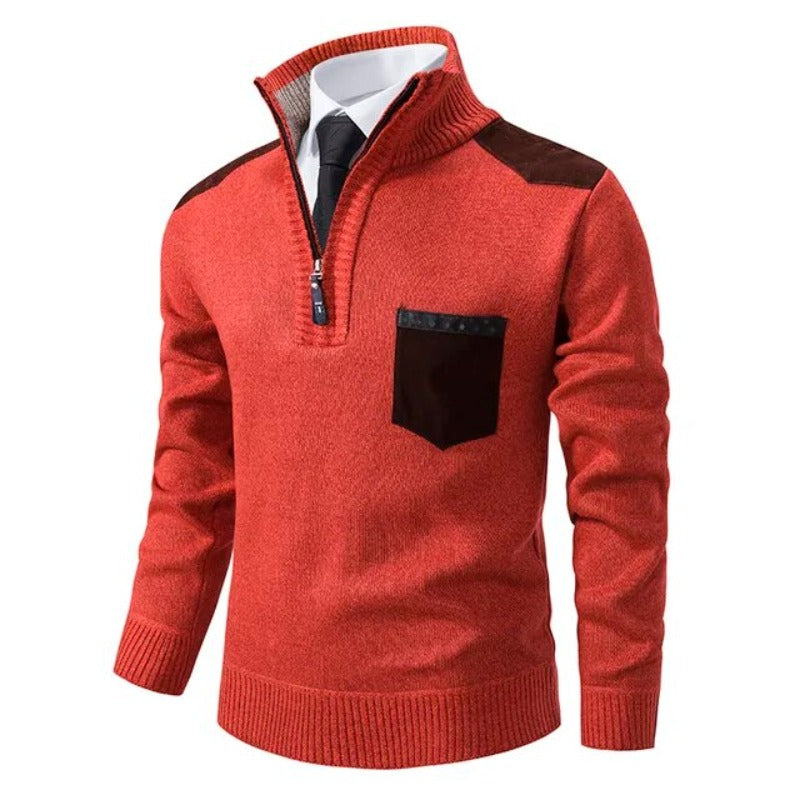 Herren Strickpullover mit Rollkragen und Reißverschluss - orange
