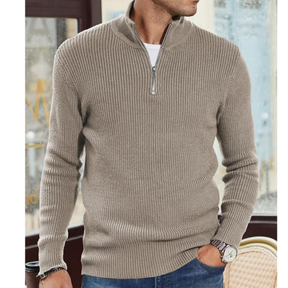 Herren Strickpullover mit Halbreißverschluss - khaki