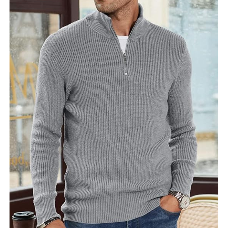 Herren Strickpullover mit Halbreißverschluss - grau
