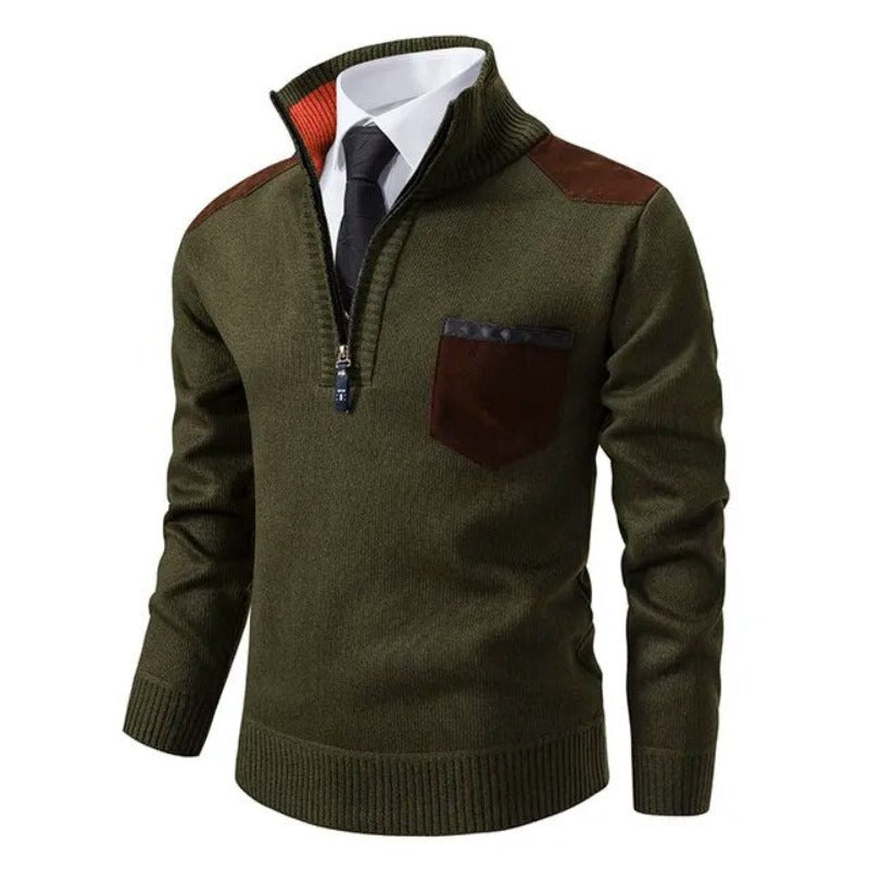 Herren Strickpullover mit Rollkragen und Reißverschluss - grün
