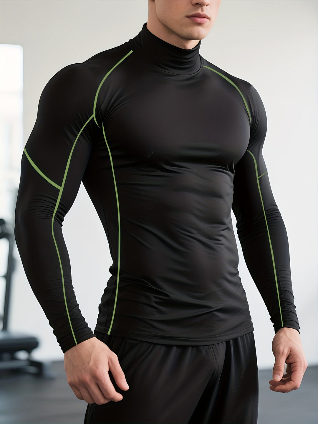 Herren Kompressionsshirt im Slim Fit mit Rollkragen - dunkelgrün
