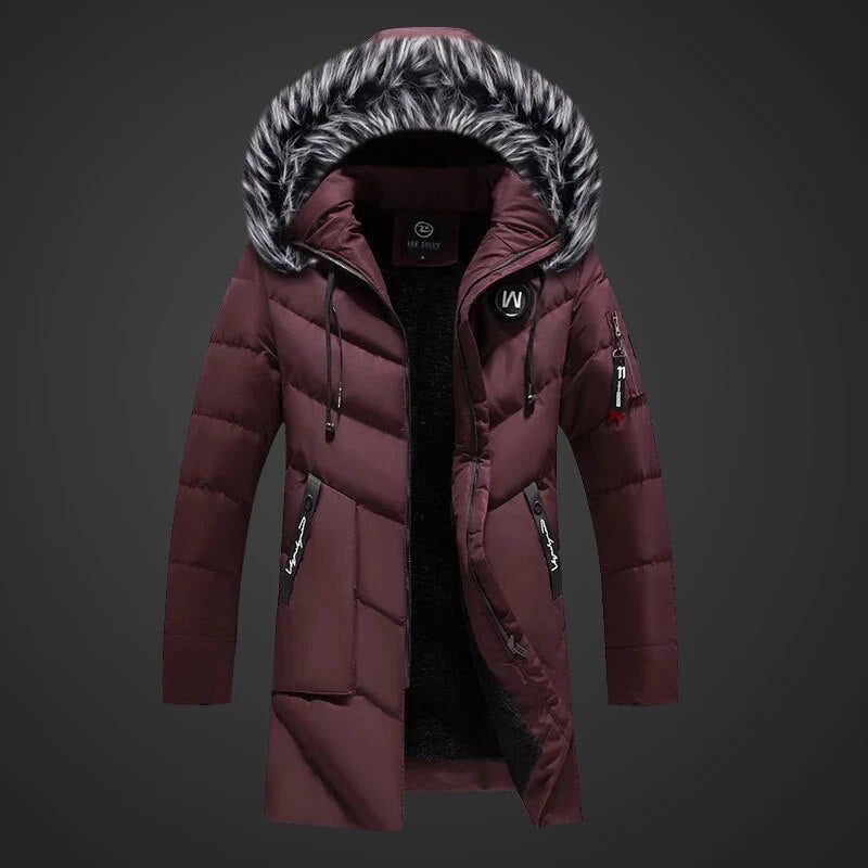 Herren Winterjacke in langer Form mit Futter - rot