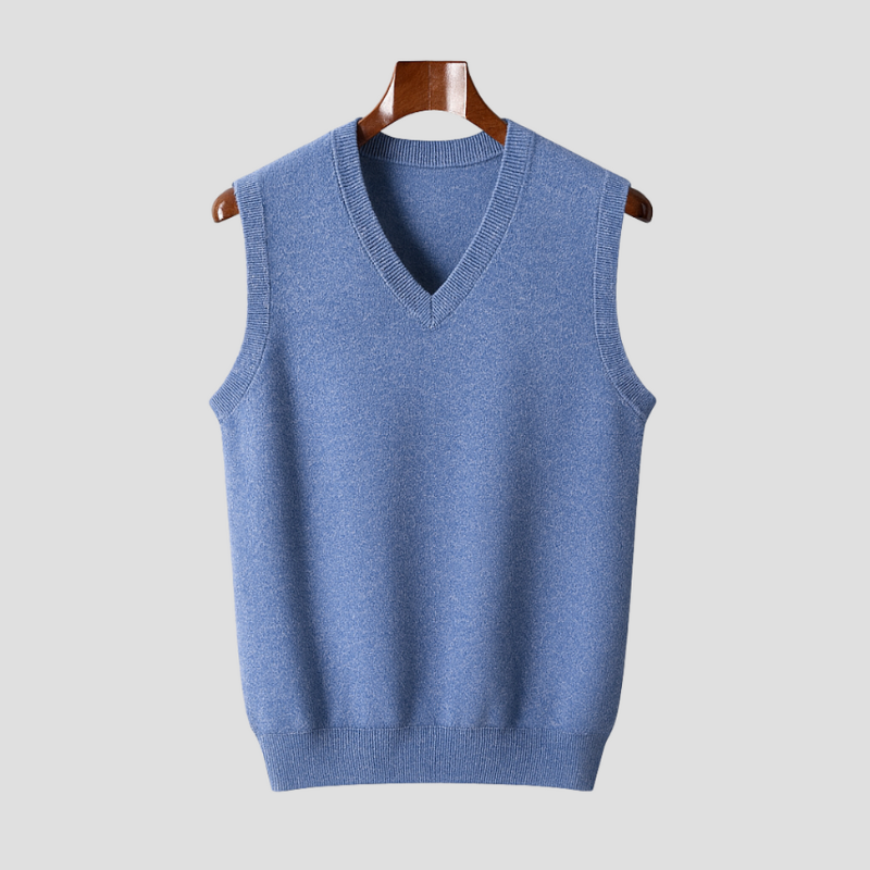 Pullover Herren als ärmellose Weste mit V-Ausschnitt - blau