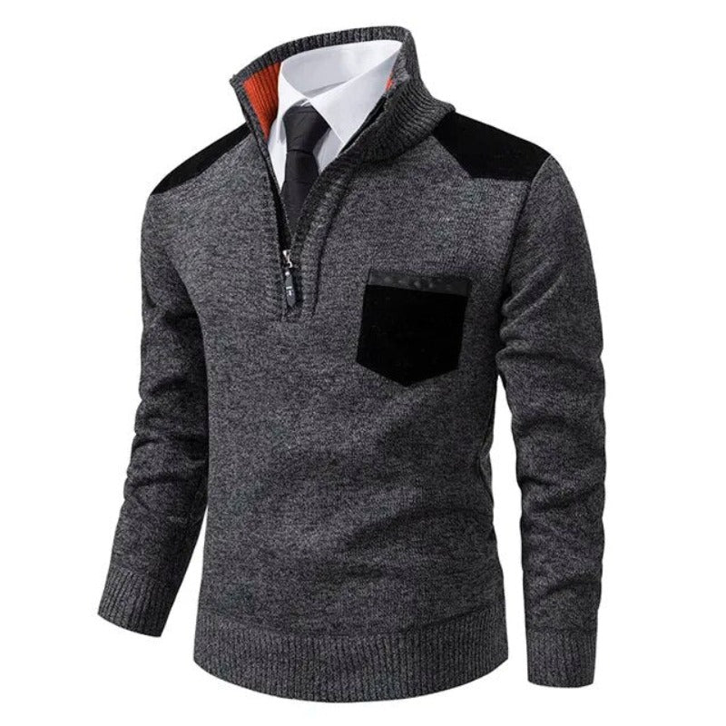 Herren Strickpullover mit Rollkragen und Reißverschluss - grau
