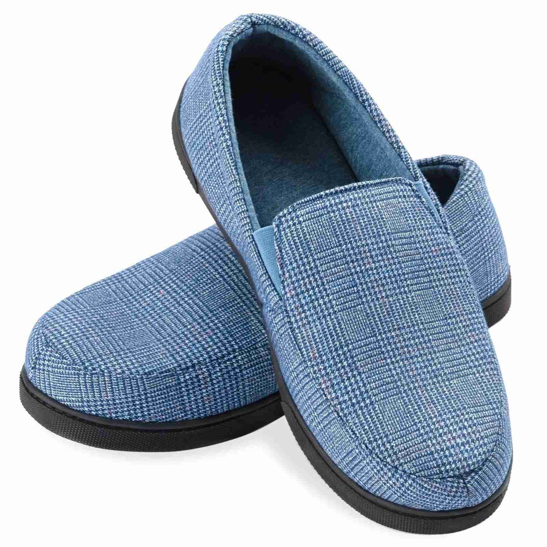 Hausschuhe Herren mit Karomuster - blau