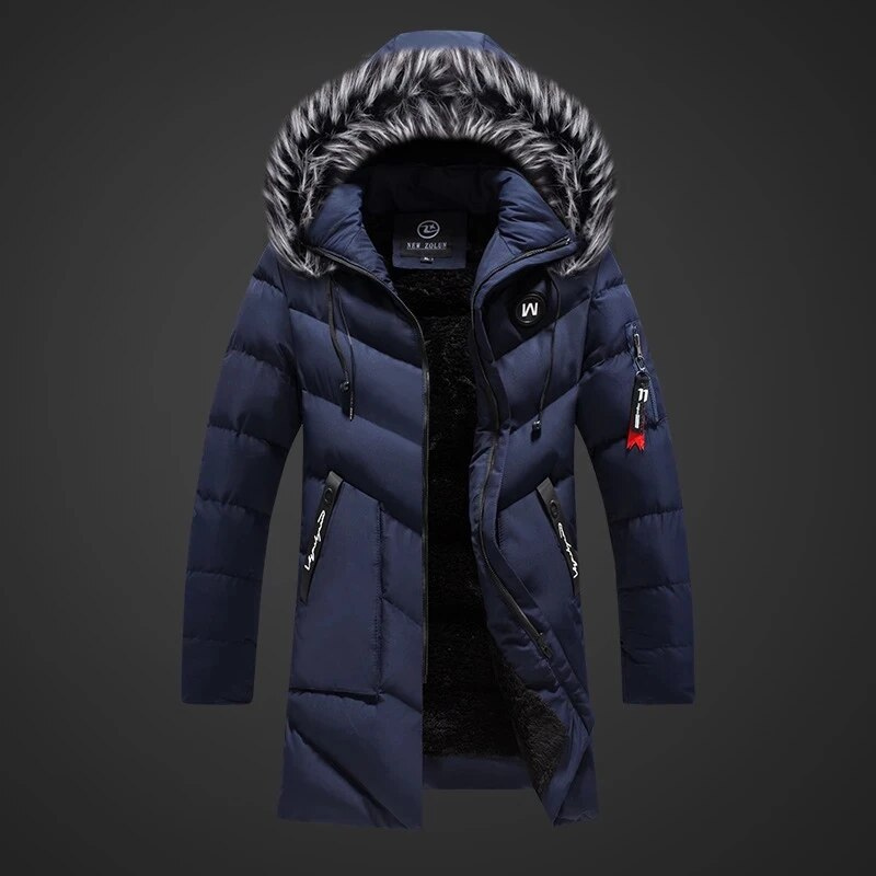 Herren Winterjacke in langer Form mit Futter - blau