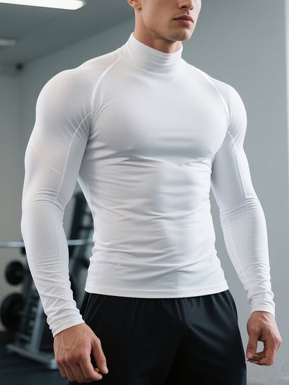 Herren Kompressionsshirt im Slim Fit mit Rollkragen - weiß