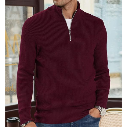 Herren Strickpullover mit Halbreißverschluss - rot