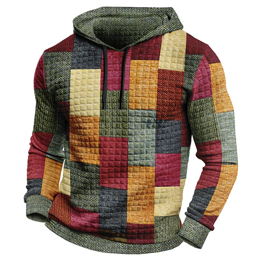 Herren Hoodie mit 3D-Karomuster und Kapuze - orange