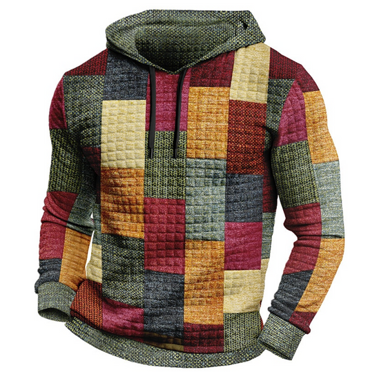 Herren Hoodie mit 3D-Karomuster und Kapuze - orange