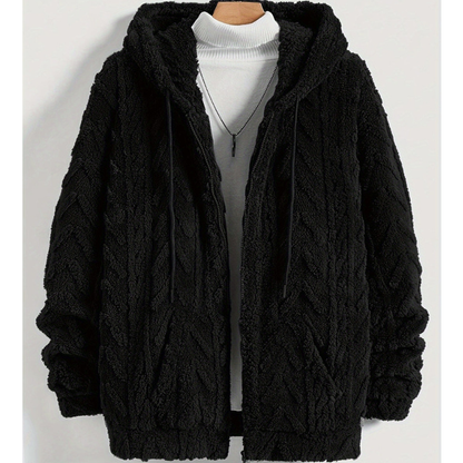Winterjacke Herren im Cardigan-Design mit Kapuze - schwarz