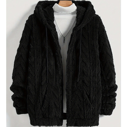Winterjacke Herren im Cardigan-Design mit Kapuze - schwarz