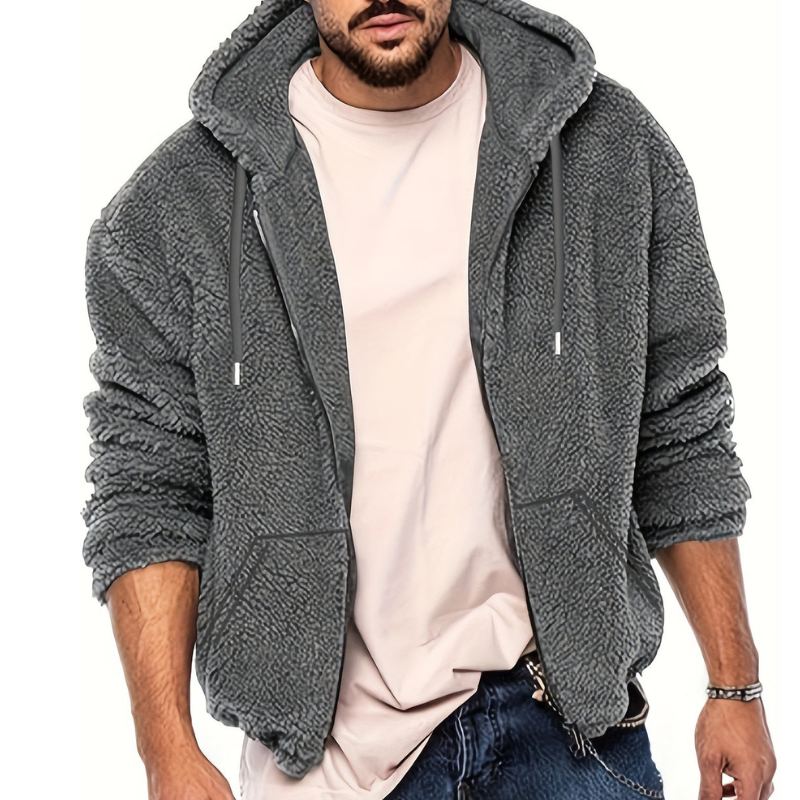 Winterjacke Herren mit Kapuze aus Plüsch - grau