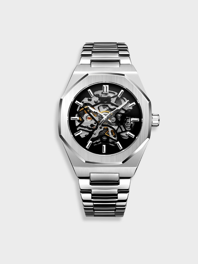 Herren Uhr mit analoger Anzeige im Chronographen Stil - silber-schwarz