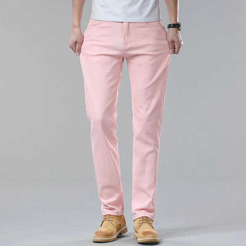 Herren Hose mit schmalem Schnitt und Knopfverschluss - rosa